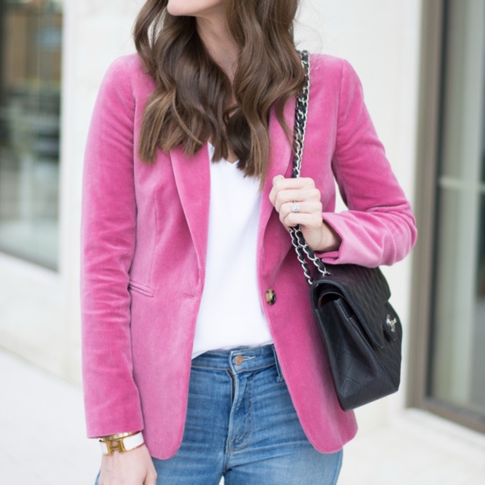J. Crew Pink Velvet One Button Blazer